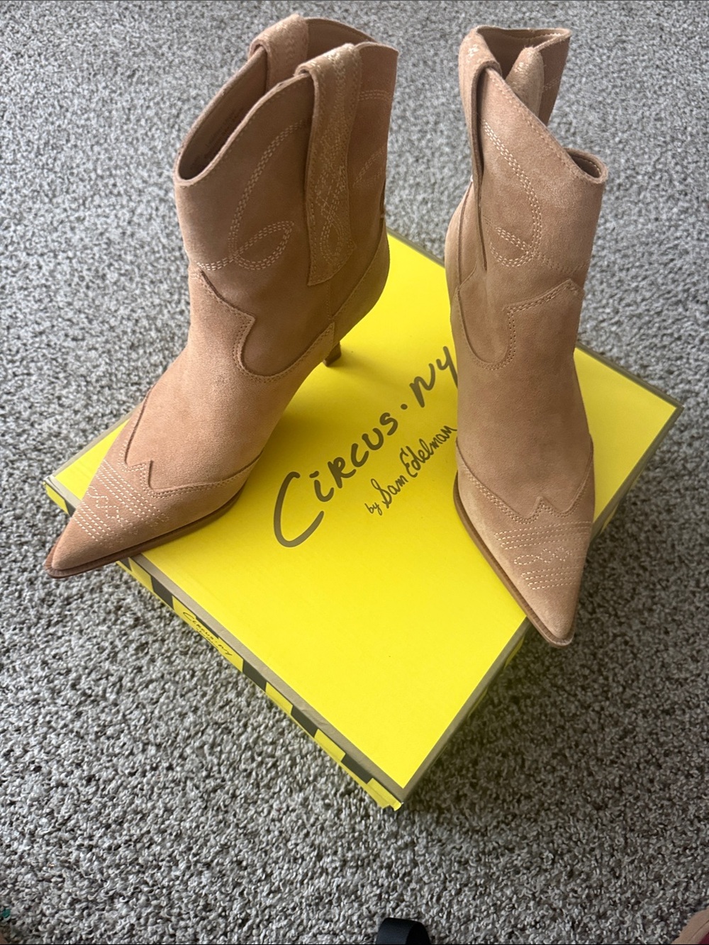 Circus by Sam Edelman Tan Suede Pointed Western Ankle Boots